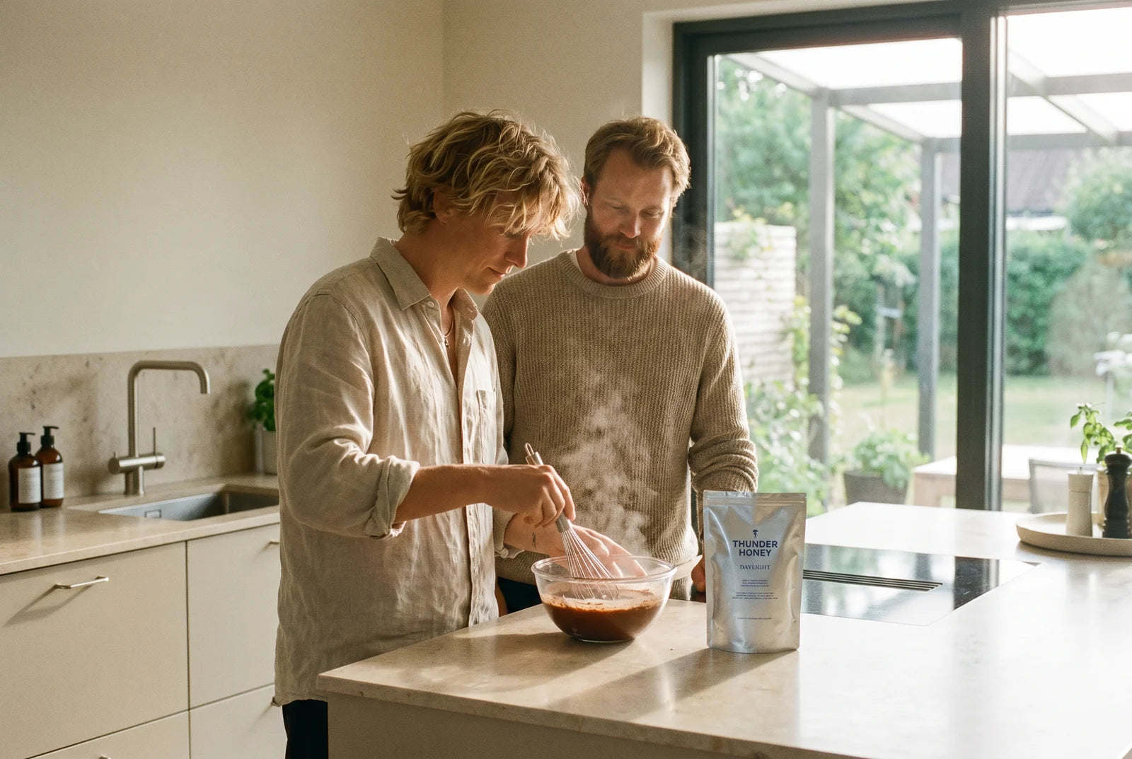 Preparing the cacao elixir in a bright Nordic kitchen