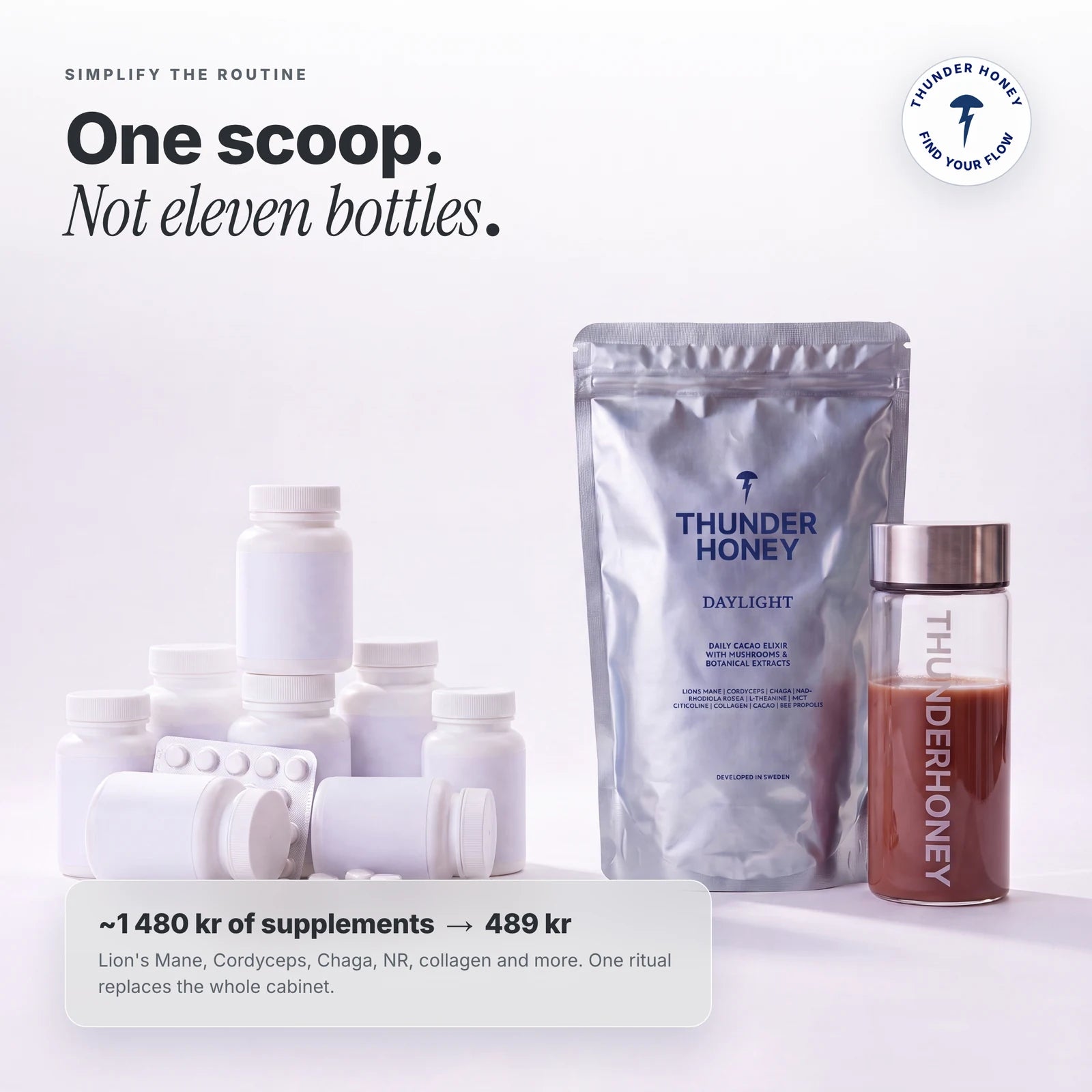 One scoop, not eleven bottles